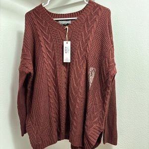 Burgundy cable knit sweater